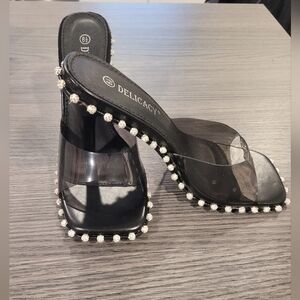 Delicacy Black and Silver Strappy Heels